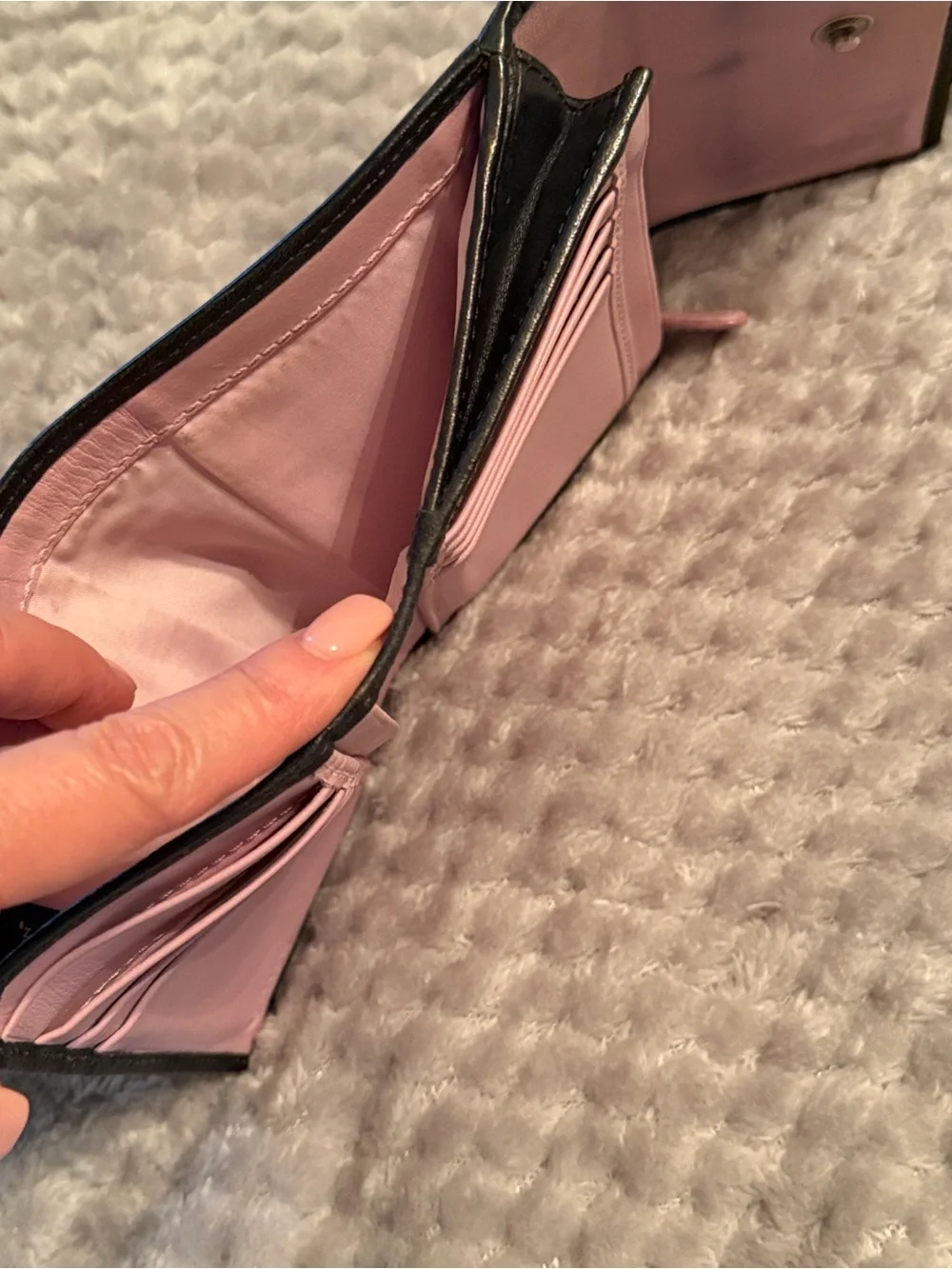 Coach Black and pink Leather Trifold Wallet with Contrast Stitching
